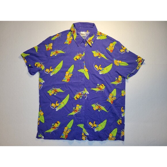 The Simpsons Bart & Milhouse Surfing Hawaiian Rayon Button Up Shirt Adult Medium - Picture 1 of 7